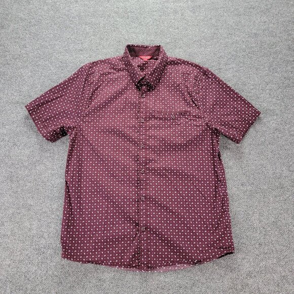 Guess Shirt Mens Large Red Maroon Button Up Slim Fit Summer Beach Casual‎ Preppy - Picture 1 of 8